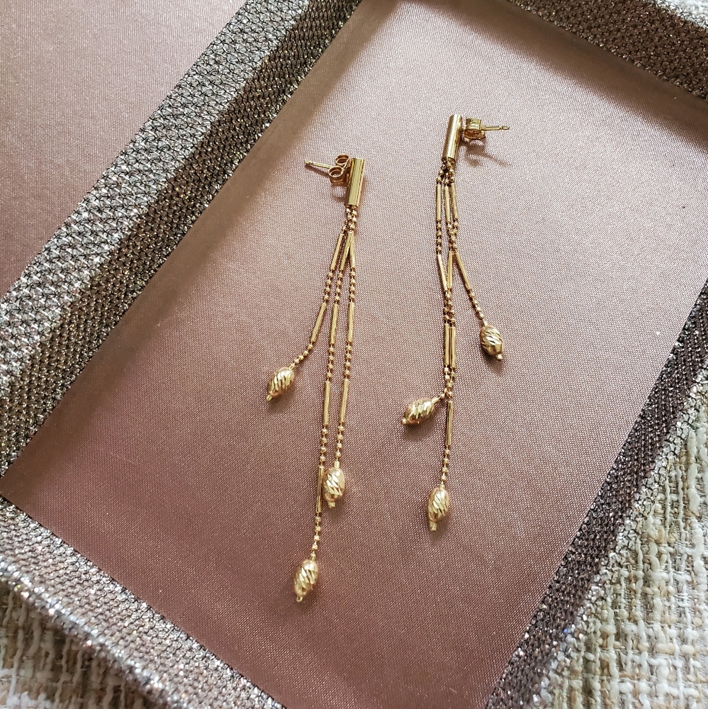 18k Gold Multi Strand Dangle Earrings